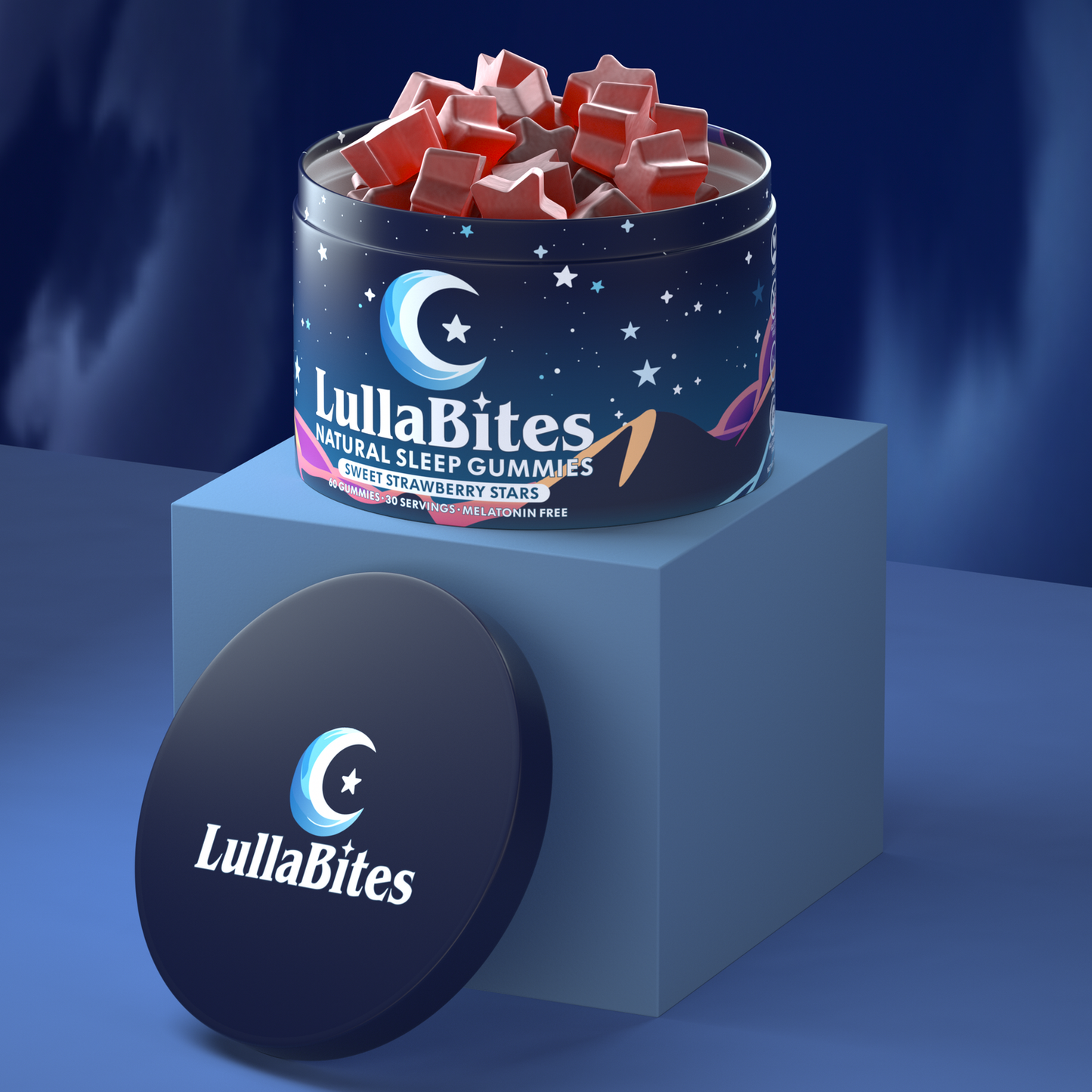 LullaBites Natural Sleep Gummies - 30 Servings -Sweet Strawberry Stars (Melatonin Free)